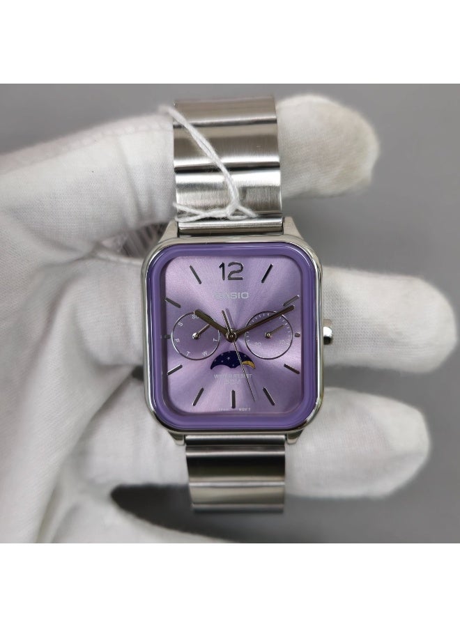 CASIO ساعة كاسيو MTP-M305D-6AVDF التناظرية بمرحلة القمر للرجال بقرص بنفسجي وحزام من الفولاذ المقاوم للصدأ مقاومة للماء حتى 50 متر - Image 2