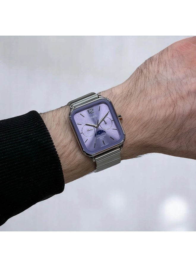CASIO ساعة كاسيو MTP-M305D-6AVDF التناظرية بمرحلة القمر للرجال بقرص بنفسجي وحزام من الفولاذ المقاوم للصدأ مقاومة للماء حتى 50 متر - Image 3