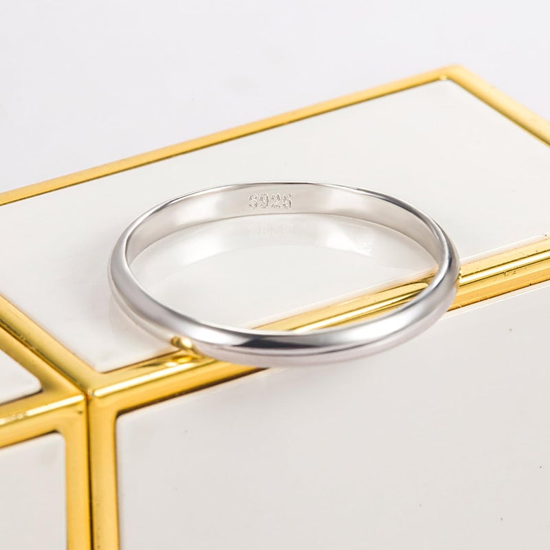 Dankadi Simple Fashion 925 Sterling Silver Ring Smooth Plain Dome Comfort Solid Silver Wedding Ring For Men & Women 2 mm Ring 3-13# (2MM Silver, 3) - Image 5