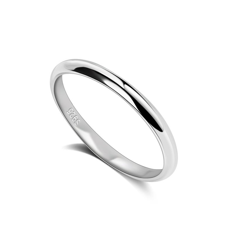 Dankadi Simple Fashion 925 Sterling Silver Ring Smooth Plain Dome Comfort Solid Silver Wedding Ring For Men & Women 2 mm Ring 3-13# (2MM Silver, 3) - Image 1