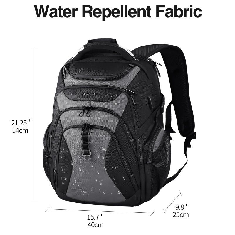 KROSER Travel Laptop Backpack 18.4 Inch XXXL Gaming Backpack with Hard Shell Saferoom RFID Pockets Water-Repellent Business College Daypack Stylish Laptop Bag for Men/Women-Black Grey - Image 2