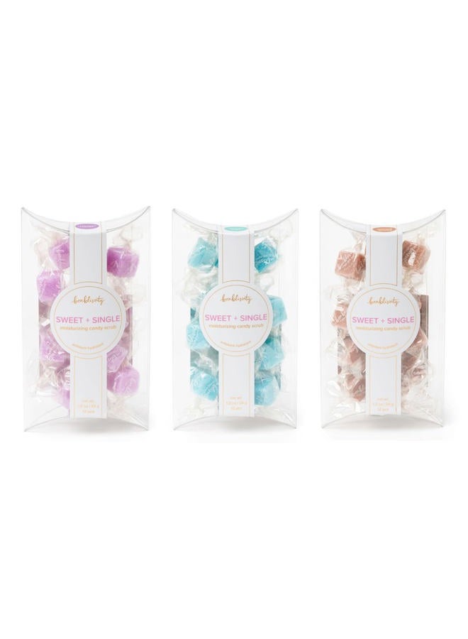 Bonblissity Mini Me Travel Trio Candy Scrub, 36 Pcs Combo Pack, Relax - Lavender Luxury (12), Ocean Mist (12), & Vanilla Brown Sugar (12), Individually Wrapped, Exfoliate & Moisturize - Image 1