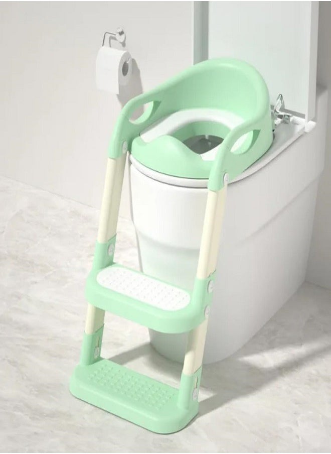 Generic Potty Training Seat with Ladder, Foldable Ladder Potty for Kids, Splash Guard, Comfortable Non-Slip Base (Green) 