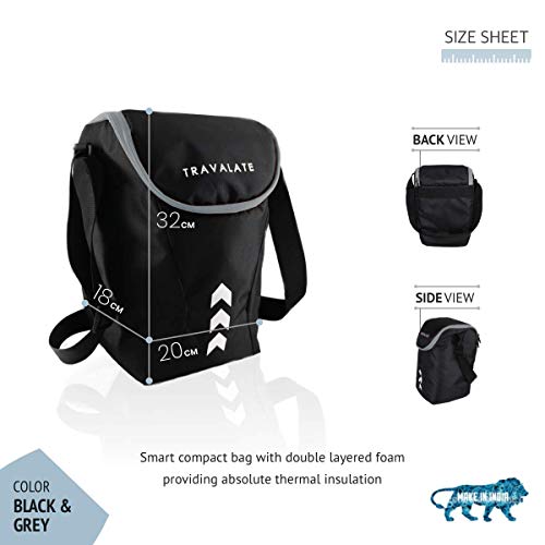 TRAVALATE® Thermally Insulated Polyester Waterproof Lunch Bag for Men and Women (Black Grey) 12 litres - Image 3