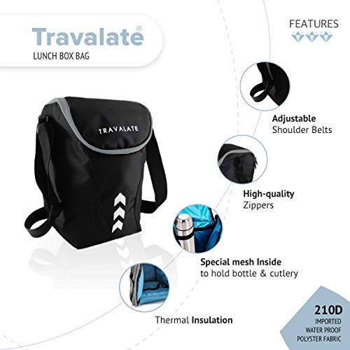 TRAVALATE® Thermally Insulated Polyester Waterproof Lunch Bag for Men and Women (Black Grey) 12 litres - Image 4