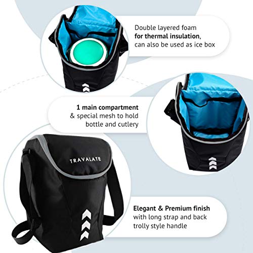 TRAVALATE® Thermally Insulated Polyester Waterproof Lunch Bag for Men and Women (Black Grey) 12 litres - Image 5