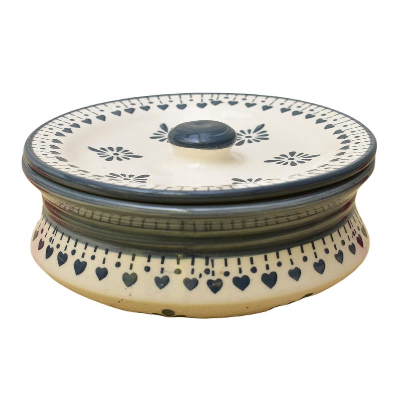 Kunhar Ceramic Donga with Lid Ceramic Serving Casserole 800 Ml 1 Piece White Grey Flower Size 2 Number - Image 4