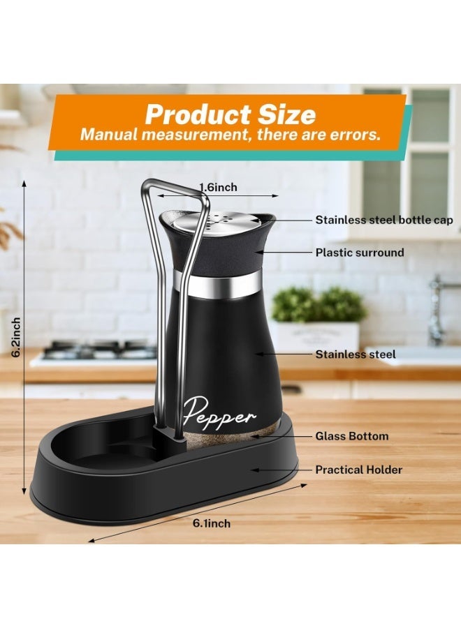 Salt and Pepper Shakers Set with Holder,4 oz Bottom Salt Shaker with Stainless Steel Lid for Kitchen Gadgets Cooking Table Housewarming Gift Christmas Decor Refillable Design (Black + White) - Image 2
