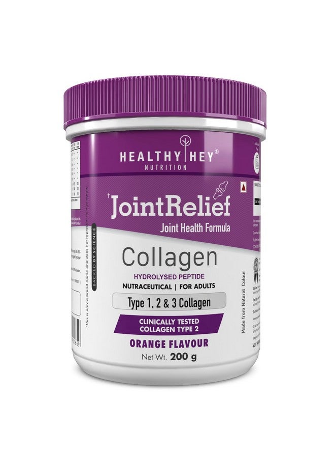 HealthyHey Nutrition HealthyHey Nutrition Jointrelief Collagen Peptide Powder Type 1,2 & 3 (Hydrolysed) With Glucosamine,Chondroitin,Msm- Support Joint And Cartilage Health - 200 G (Orange),1 Count,22 Servings  - Image 1