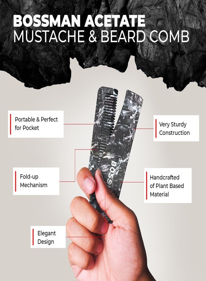 Bossman MUDstache Unscented Mustache Wax for Men & Acetate Folding Comb - Styling and Grooming Combo - Image 3