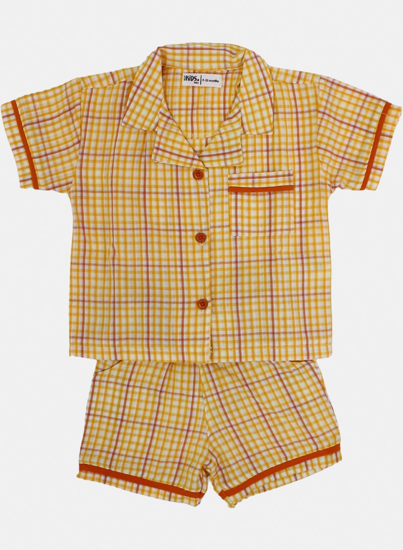 Baby Girls Cotton Pajama – Orange with Checkered Print