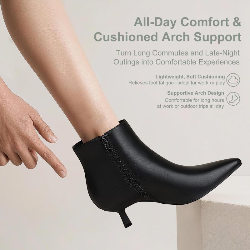 Ankis Kitten Heel Ankle Boots for Women - Black Kitten Heels Ankle Booties Womens Winter Fall Boots for Women 2025, Dress Shoes, Pointed Toe, Side Zipper, Memory Foam, Leather, Low Heel, Short Boots Comfortable(Black 8) - Image 4