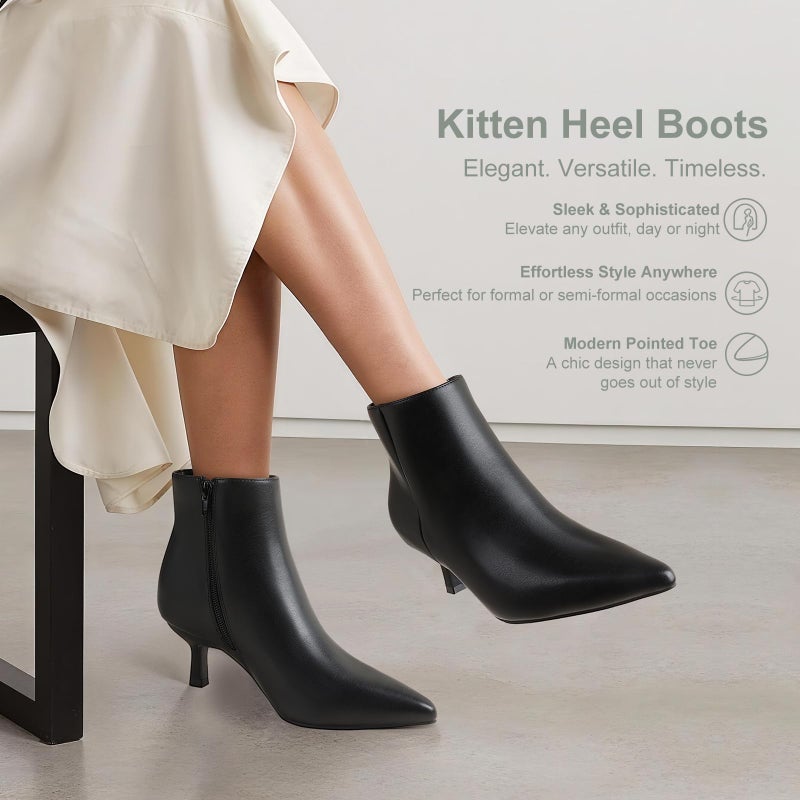 Ankis Kitten Heel Ankle Boots for Women - Black Kitten Heels Ankle Booties Womens Winter Fall Boots for Women 2025, Dress Shoes, Pointed Toe, Side Zipper, Memory Foam, Leather, Low Heel, Short Boots Comfortable(Black 8) - Image 5