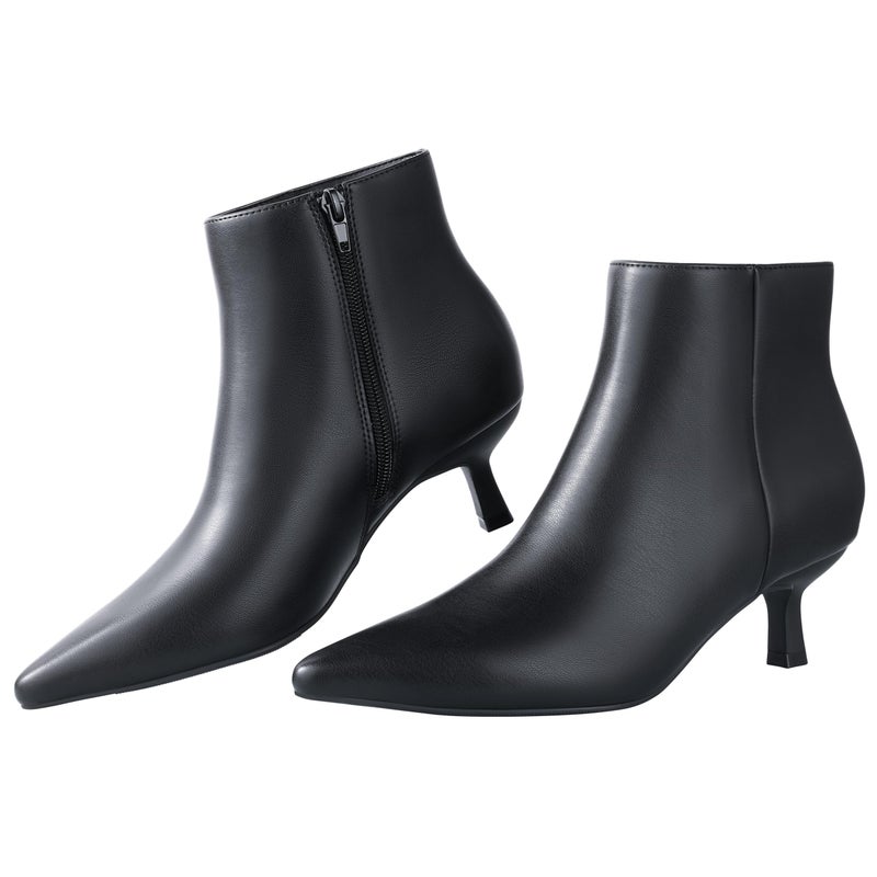 Ankis Kitten Heel Ankle Boots for Women - Black Kitten Heels Ankle Booties Womens Winter Fall Boots for Women 2025, Dress Shoes, Pointed Toe, Side Zipper, Memory Foam, Leather, Low Heel, Short Boots Comfortable(Black 8) - Image 1