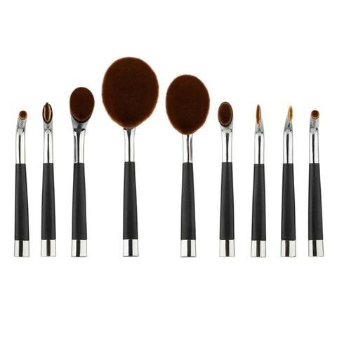 Puna Store 9 Piece Cosmetic Oval Brush Set  Silver - Image 1
