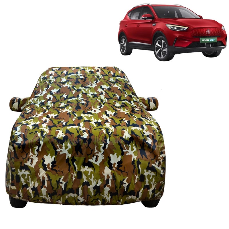 VYAS 100% Waterproof Car Body Cover for MG ZS EV (2020-2025) with Mirror Pocket Triple Stitched Belt & Buckle Fitting Dual Elastic, Durable Material Jungle Print Camouflage Design - Image 1