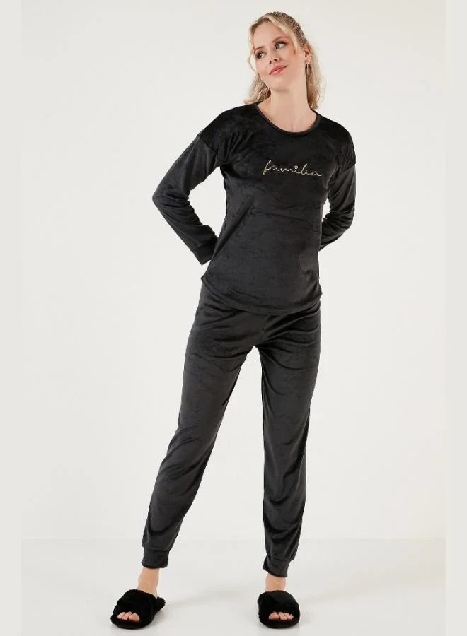 Lela Lela Regular Fit Soft Textured Velvet Pajama Set Women's PAJAMA SET 6094200W4