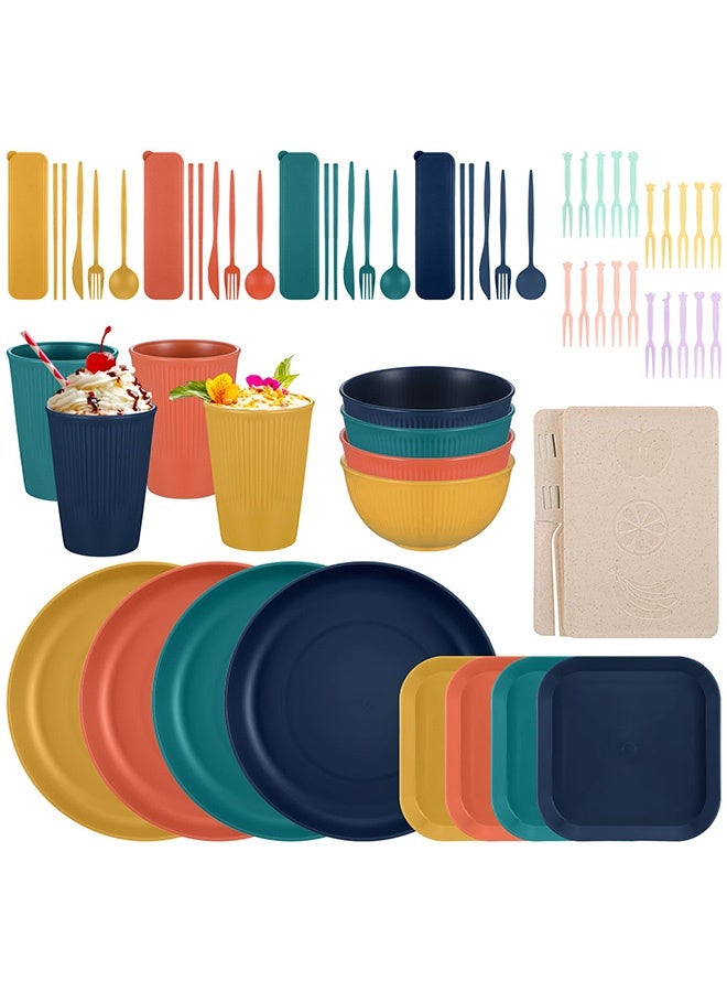 Peachjoy 49 Pcs Dinnerware Sets, Unbreakable Plates and Bowls Sets, Reusable Dinnerware Sets for 4 People, Travel Camping Picnic Home Party Cutlery Set, Dishwasher Microwave Safe Dishes  - Image 1