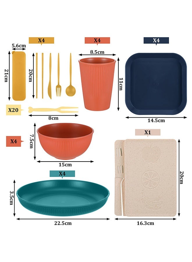Peachjoy 49 Pcs Dinnerware Sets, Unbreakable Plates and Bowls Sets, Reusable Dinnerware Sets for 4 People, Travel Camping Picnic Home Party Cutlery Set, Dishwasher Microwave Safe Dishes  - Image 2