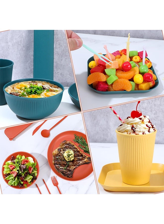 Peachjoy 49 Pcs Dinnerware Sets, Unbreakable Plates and Bowls Sets, Reusable Dinnerware Sets for 4 People, Travel Camping Picnic Home Party Cutlery Set, Dishwasher Microwave Safe Dishes  - Image 3