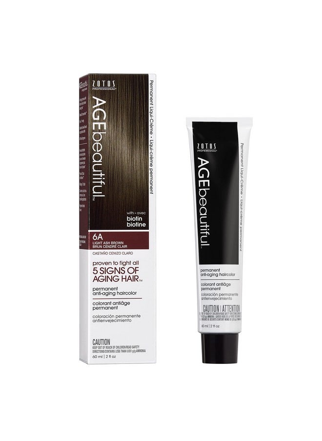 إيج بيوتيفول صبغة شعر دائمة من AGE beautiful Liqui Creme | تغطية 100% للشعر الرمادي | صبغة شعر مضادة للشيخوخة | البيوتين لشعر أكثر كثافة وامتلاءً | صبغة شعر احترافية في الصالون | 6A بني رمادي فاتح  - Image 1