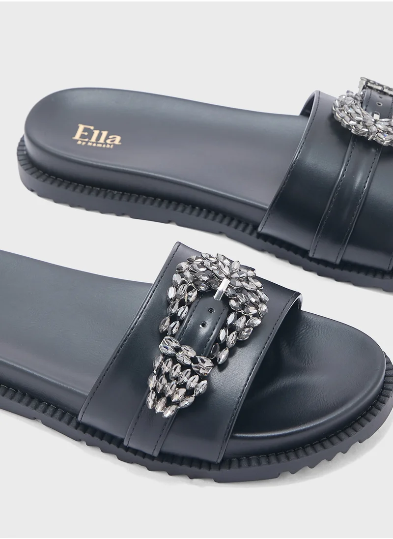 ELLA Embellished Trim  Flat Sandal