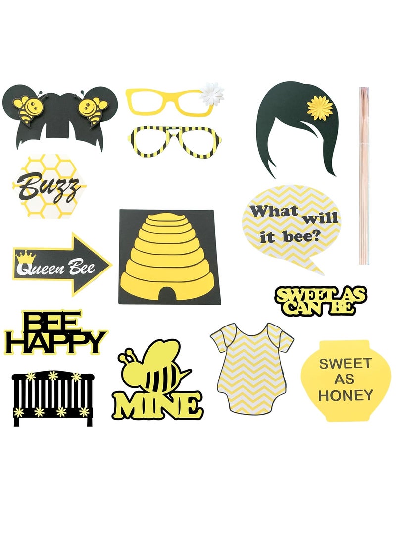 Pinfliers - Pinfliers Bumblebee Baby Shower Themed Party Paper Photo Booth Props, 14 Pieces, Yellow, White and Black - Image 1