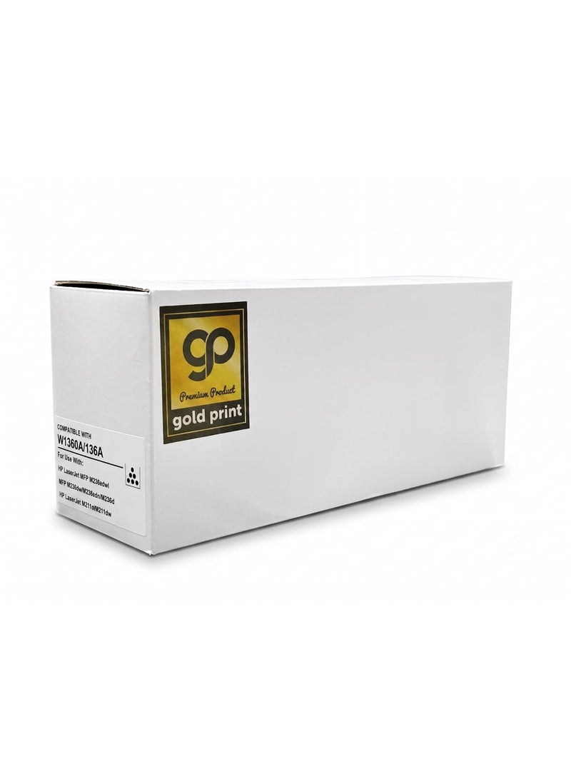 طباعة الذهب Gold Print Premium Toner Cartridge W1360A 136A Black Compatible For HP LaserJet MFP M236sdw, MFP M236dw, M236sdn, M236d, HP LaserJet M211d, M211dw, Toner: Refined toner is infinitely close to original toner to achieve high color printing. 1150 Pages - Image 1