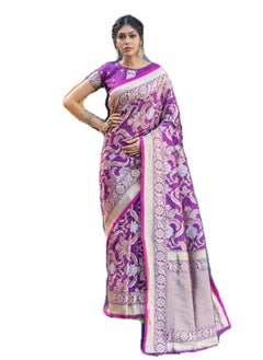Violet Banarasi heavy butta saree with weaving traditional border Plus unstitched blouse.