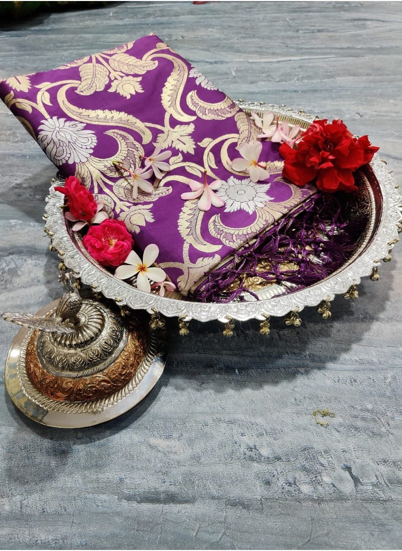 Grab Mantra - Violet Banarasi heavy butta saree with weaving traditional border Plus unstitched blouse. - Image 1