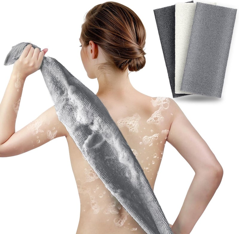 ARCH&M Exfoliating Washcloth Body Scrubber Back Scrubber for Shower Japanese Beauty Washcloth Bath Wash Cloth Korean Exfoliation Luffah Towel Net Sponge Loofah Scrub 3 Pack (Gray Black Off-White) - Image 1