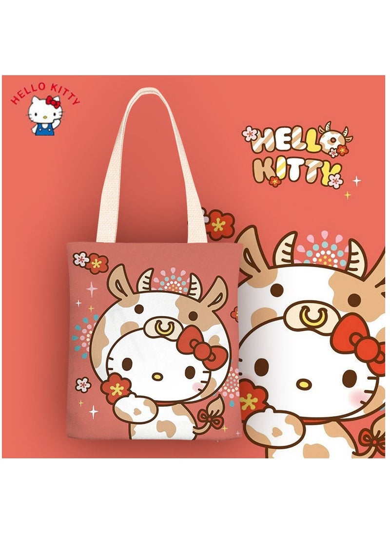 Hello Kitty Cartoon Sanrio Hello Kitty pattern canvas tote bag, student class bag tote bag, reusable beautiful environmentally friendly bag, book shopping groceries cotton cute tote bag  - Image 1
