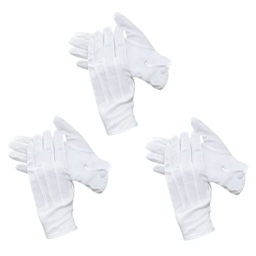 Fittia White Parade Gloves with Grip: Non-Slip for Men & Women with Snap Cuff, Breathable Cotton, Costume Honor Guard Gloves 3 Pairs - Image 1