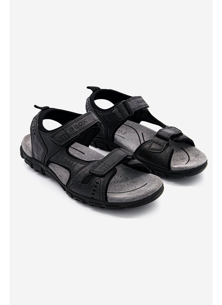 GEOX Men Suede Double Velcro Sandals, Black and Grey  - Image 1