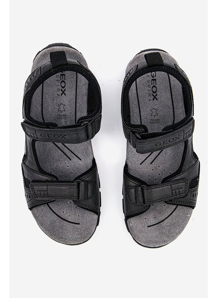 GEOX Men Suede Double Velcro Sandals, Black and Grey  - Image 4