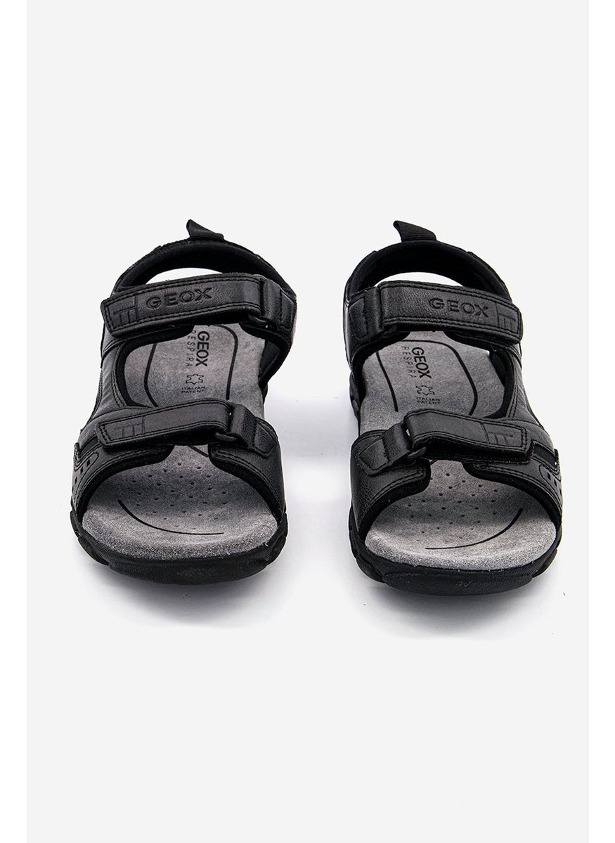 GEOX Men Suede Double Velcro Sandals, Black and Grey  - Image 3