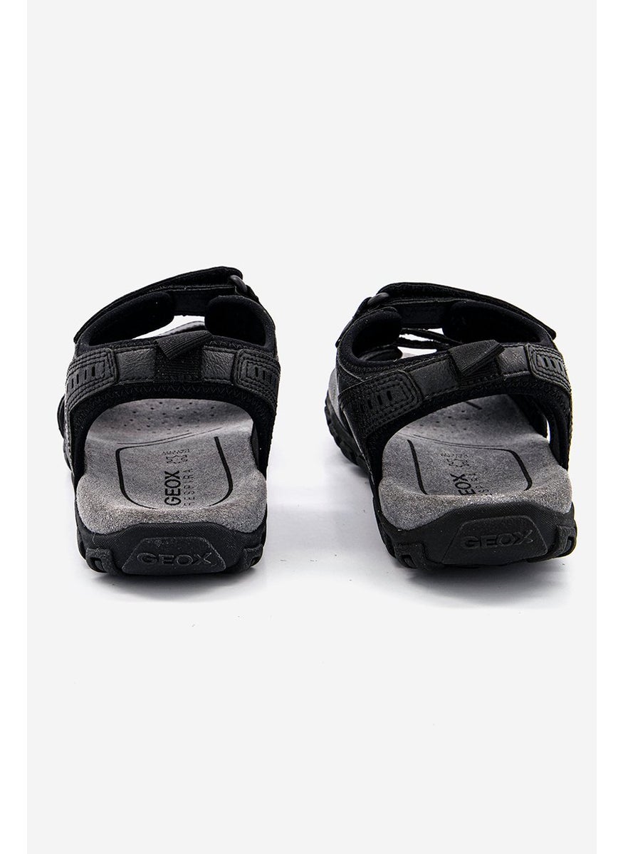 GEOX Men Suede Double Velcro Sandals, Black and Grey  - Image 2
