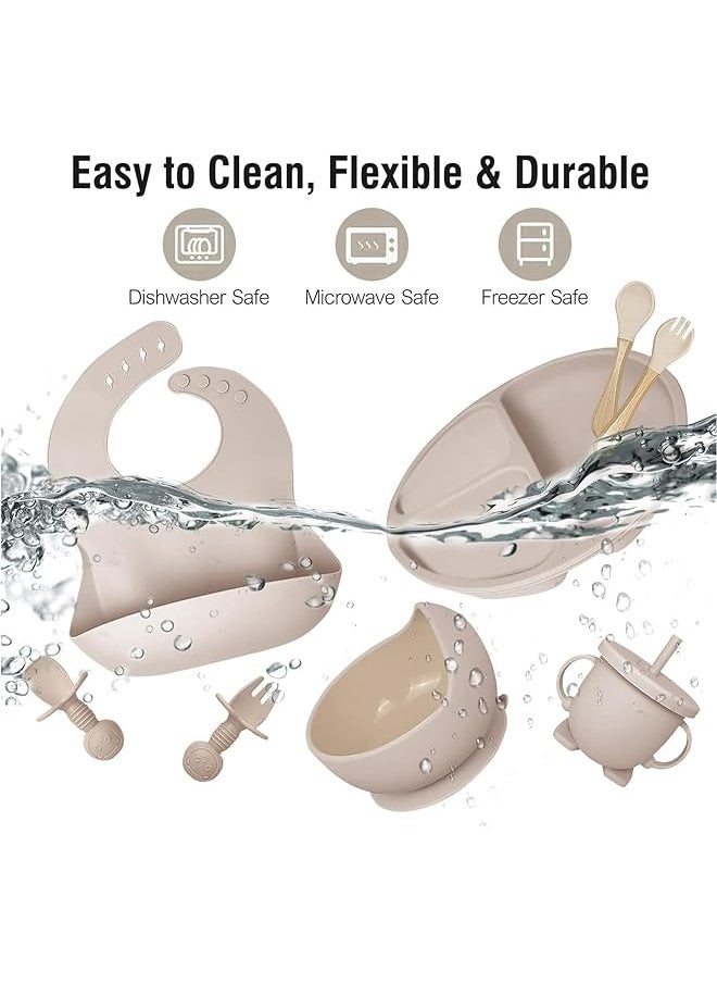 U-HOOME - Silicone Baby Feeding Set Baby Led Weaning Supplies Set With Suction Bowl Divided Plate Toddler - Image 1