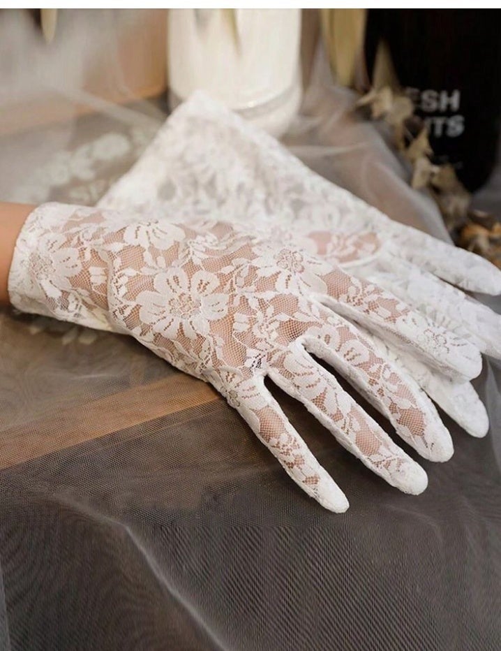 White Lace Gloves for Wedding & Parties