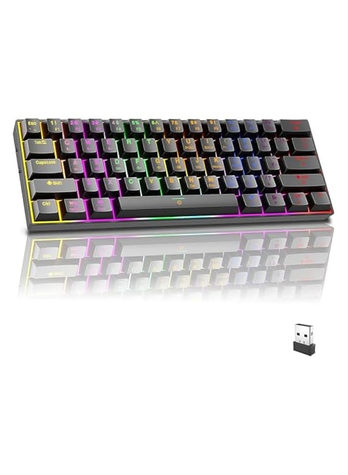 بروماس لوحة مفاتيح ميكانيكية بلوتوث لاسلكية ثلاثية الوضع (2.4G/Bluetooth/USB-C)، دعم متعدد المنصات (Windows/Mac/Linux/Tablet)، لوحة مفاتيح ألعاب قابلة لإعادة الشحن ذات 61 مفتاحًا بإضاءة خلفية RGB باللون البني - Image 1