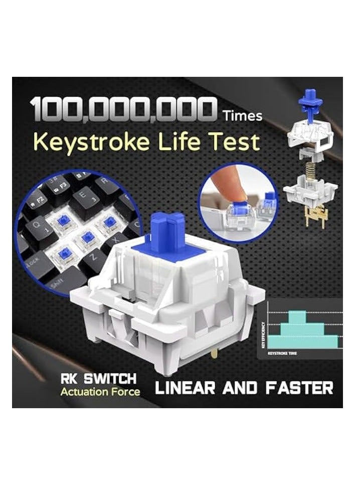 بروماس لوحة مفاتيح ميكانيكية بلوتوث لاسلكية ثلاثية الوضع (2.4G/Bluetooth/USB-C)، دعم متعدد المنصات (Windows/Mac/Linux/Tablet)، لوحة مفاتيح ألعاب قابلة لإعادة الشحن ذات 61 مفتاحًا بإضاءة خلفية RGB باللون البني - Image 3