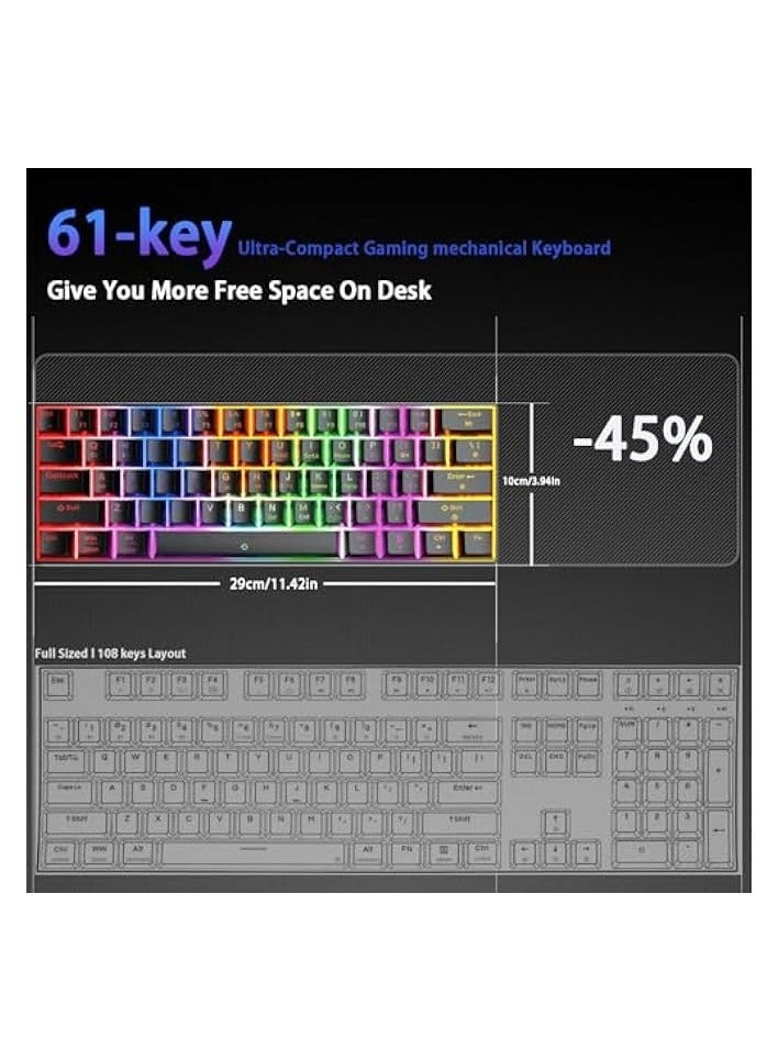 بروماس لوحة مفاتيح ميكانيكية بلوتوث لاسلكية ثلاثية الوضع (2.4G/Bluetooth/USB-C)، دعم متعدد المنصات (Windows/Mac/Linux/Tablet)، لوحة مفاتيح ألعاب قابلة لإعادة الشحن ذات 61 مفتاحًا بإضاءة خلفية RGB باللون البني - Image 4
