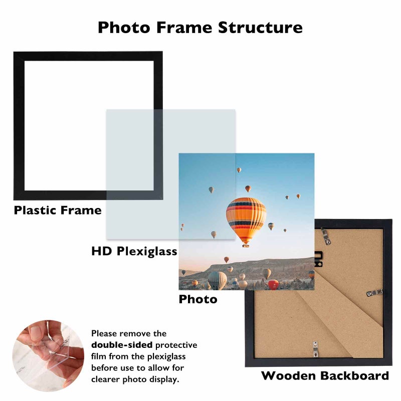 JCJMY 8x8 Picture Frame Black for Wall Hanging or Tabletop, Wall Mounting Horizontally or Vertically, 8 x 8 Square Wall Gallery Poster Photo Frame with Shatter Resistant Plexiglass, Black - Image 2