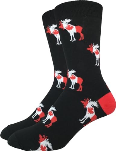 Good Luck Sock Men's Canada Moose Crew Socks,Large (Shoe size 7-12),Black - Image 1