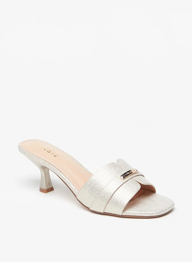 سيليست Women's Textured Slip-On Sandals with Kitten Heels