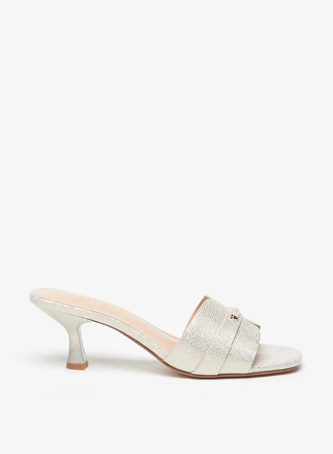 سيليست Women's Textured Slip-On Sandals with Kitten Heels