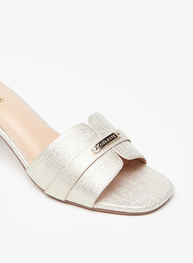 سيليست Women's Textured Slip-On Sandals with Kitten Heels