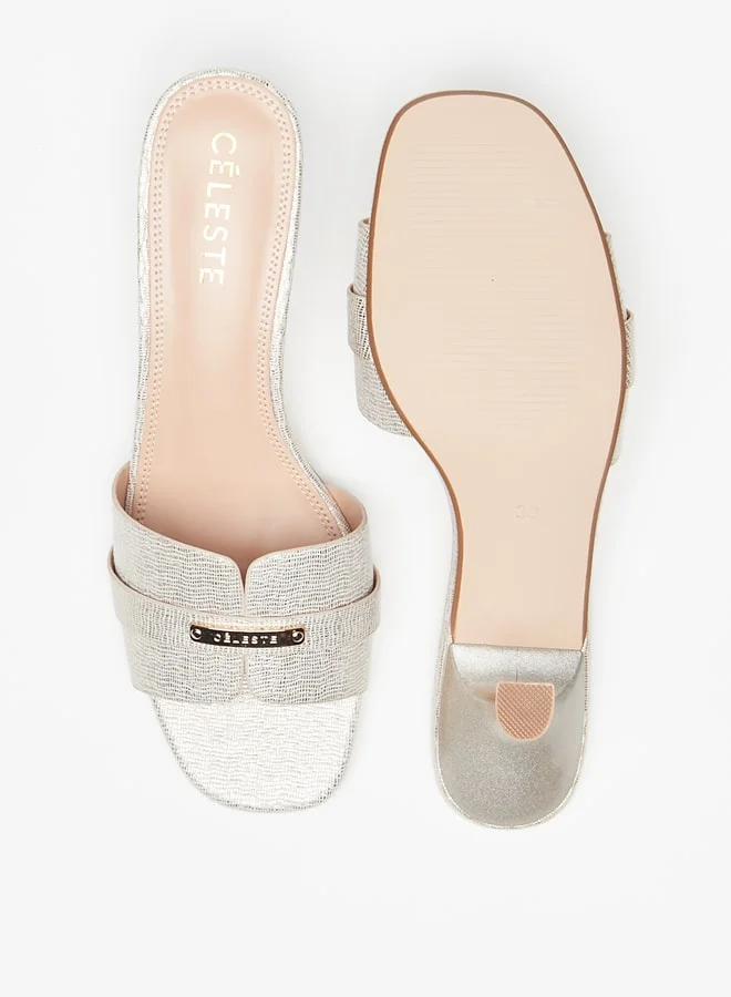 سيليست Women's Textured Slip-On Sandals with Kitten Heels