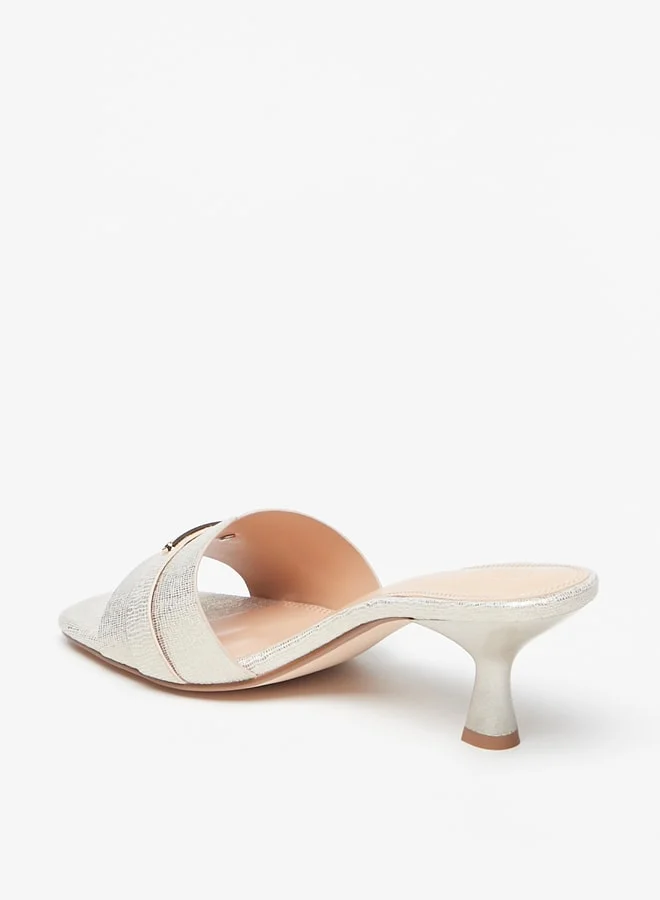 سيليست Women's Textured Slip-On Sandals with Kitten Heels