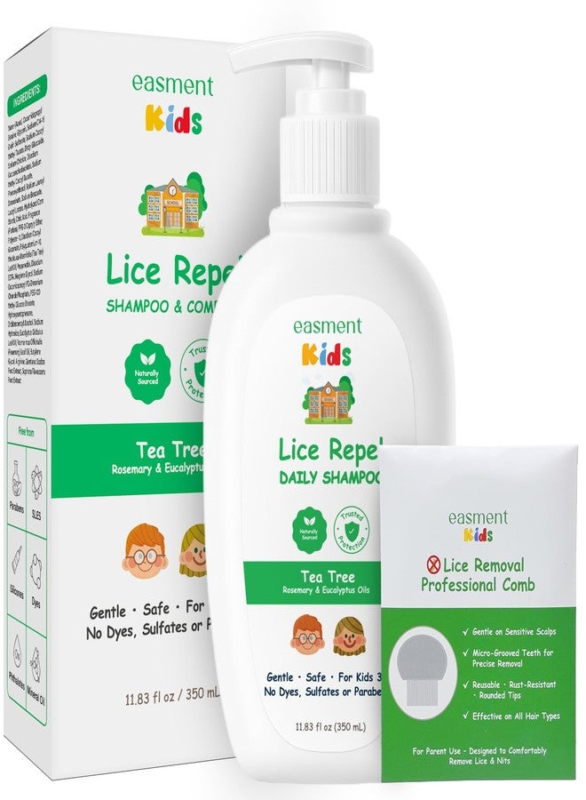 Easment Lice Shampoo & Comb for Kids Kit: Head Lice Prevention Shampoo with Powerful Tea Tree & Rosemary Oils, Professional Lice Comb Defenses Lice & Nits(Eggs), Para Piojos y Liendres, Perfect for Kids 3+ - Image 1